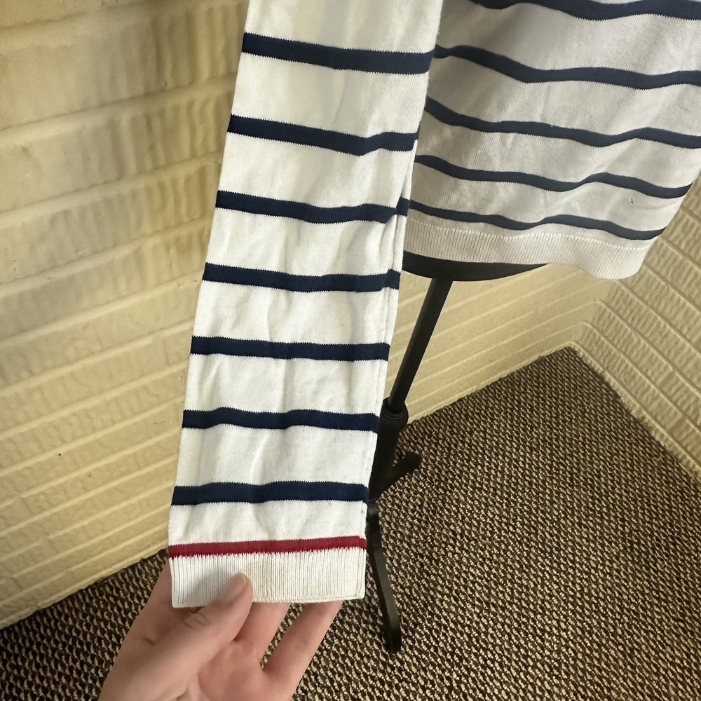 Talbots Blue White Striped Heart Cotton Blend Crew Neck Sweater Sz M Valentine's - Picture 4 of 7